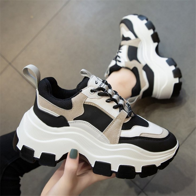 JIANBUDAN Sneakers Women Spring women's sneakers Height Increasing white black autumn Chunky Shoes Breathable Leisure Shoes