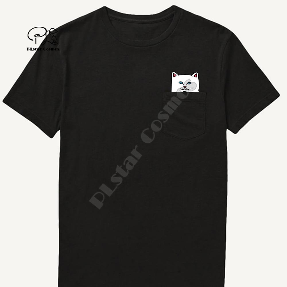 Men's T Shirt Fashion Brand New pocket cat Cartoon print t-shirt men's shirts Hip hop tops funny Harajuku tees Style-2