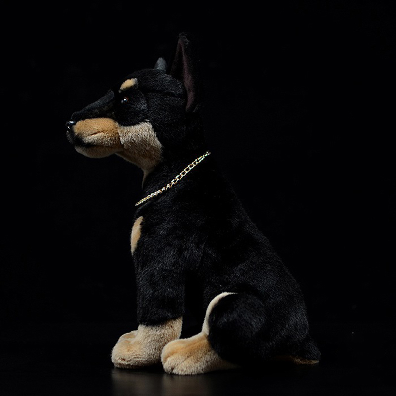 Simulation Dobermann Cute Stuffed Plush Toy Shorthair Black Police Dog Doll Model Real Life Animal For Child Kids Birthday Gift