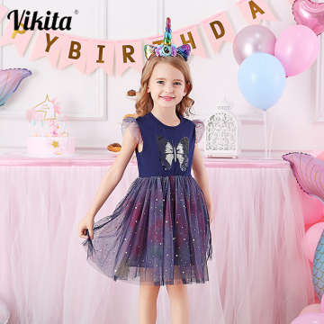 VIKITA Toddlers Summer Tulle Vestidos Girls Butterfly Dress Kids Cartoon Dress for Girls Star Heart Licorne Tutu Dresses