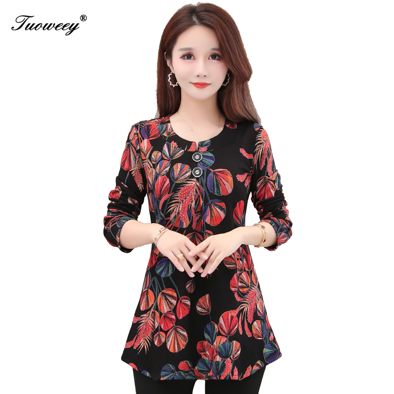 elegant plus size 5XL mom Women Spring Autumn Style flower Blouses Shirts Casual Long Sleeve floral Spliced Blusas Tops