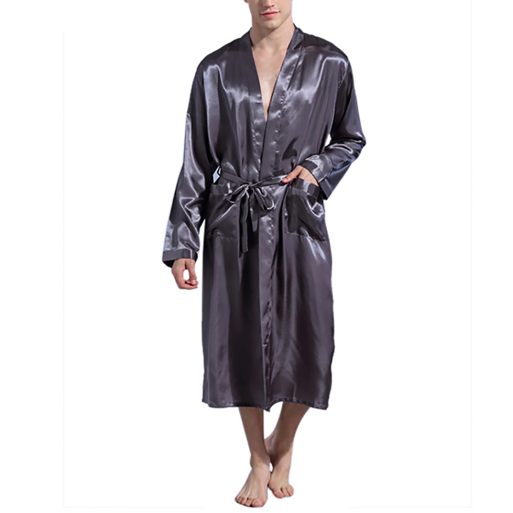 Men's Silk Satin Bathrobe Robe Long Solid Silk Pajamas Men Silk Nightgown Sleepwear kimono homme Gown USA Stock