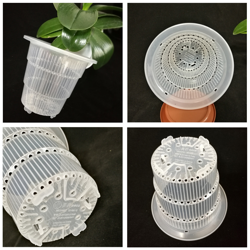 Meshpot 4 Inches Slotted Clear Orchid Pot With Holes Plastic Flower Pot Planter Good Drainage Inner Pot Outer Pot Tray Included