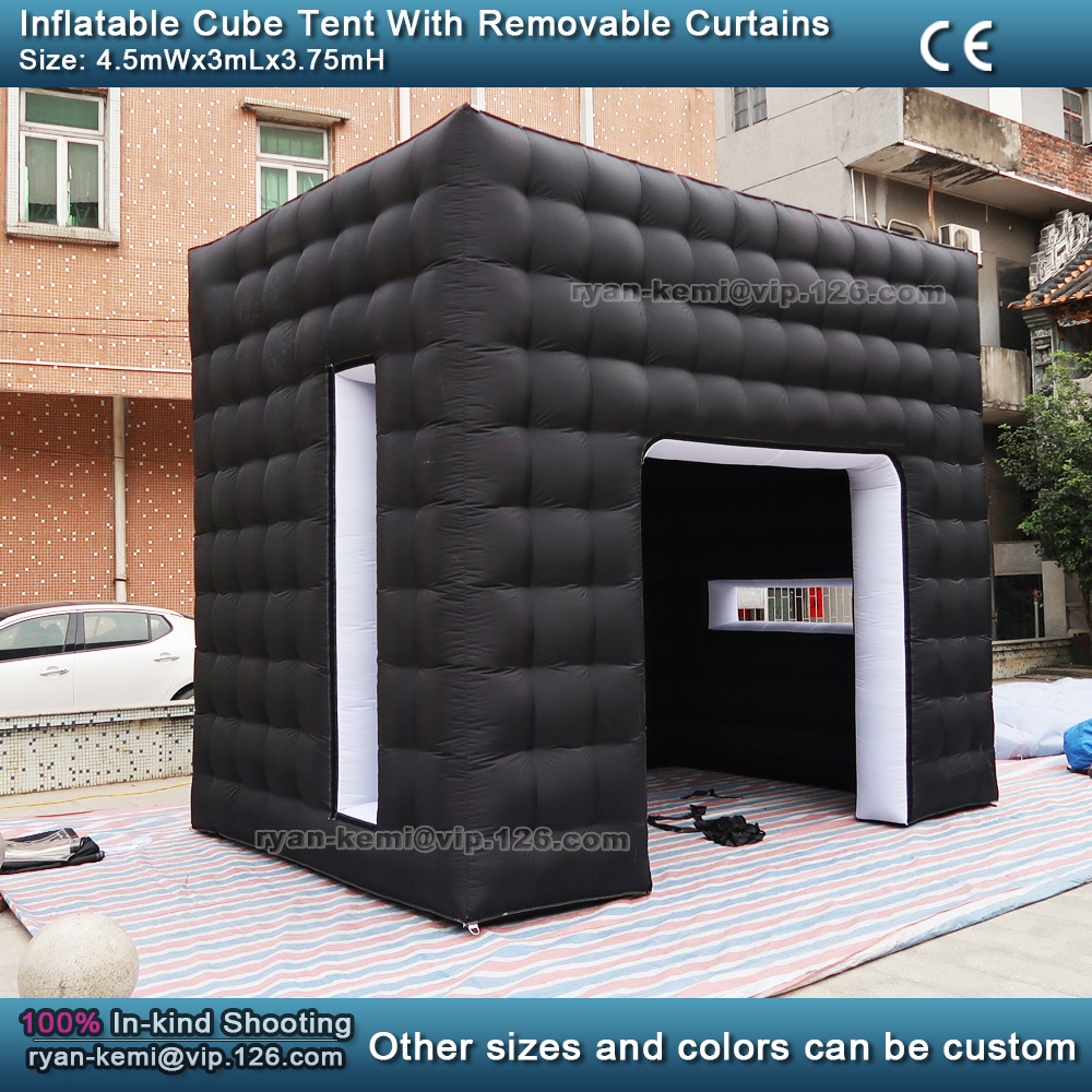 4.5mwx3mlx3.75mh Black White Inflatable Cube Tent Outdoor Portable Events Room Shelter For Trade Show Display Party Photo Booth