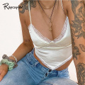 Rapcopter Lace Women Camis Satin Spaghetti Strap Crop Top Backless Sleeveless Top Sexy Slim Tank Top Party Top Ladies Streetwear