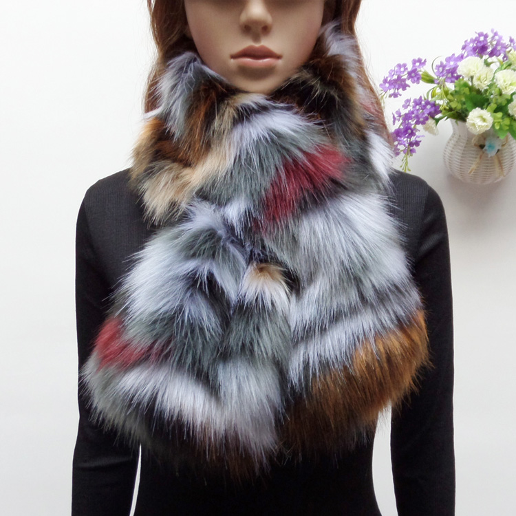 new arrival winter faux raccoon fur scarf fake fox fur muffler women faux fur collar colorful patchwork scarf eco-friendly