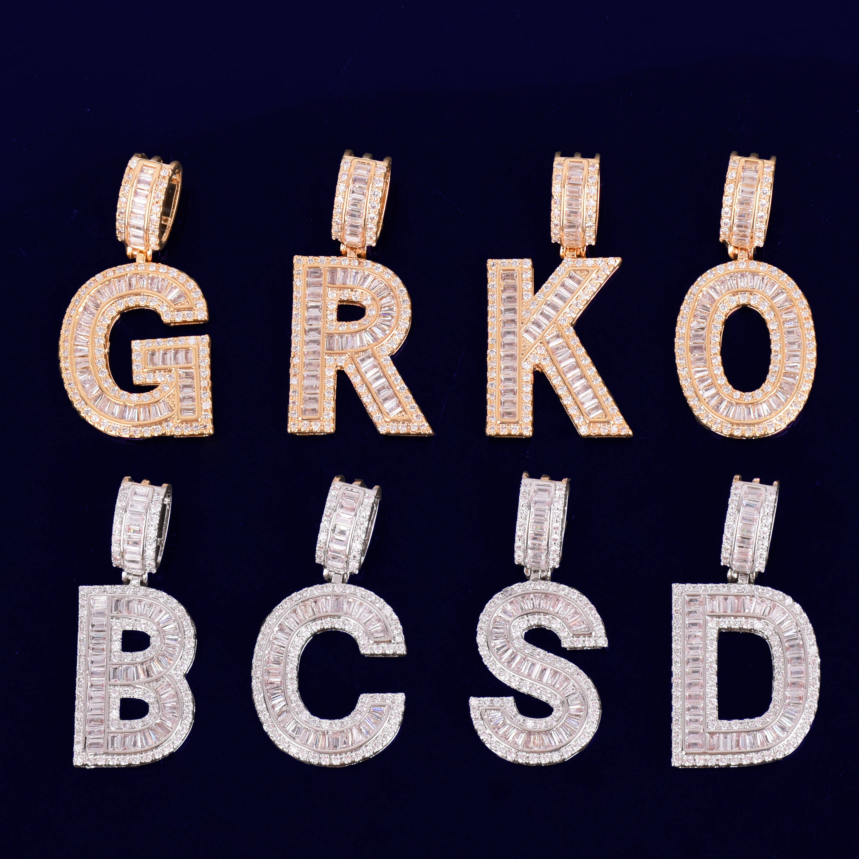 Custom Name Baguette Zircon Letters Pendant Gold Color Men's Hip Hop Necklace Chain Rock Jewelry