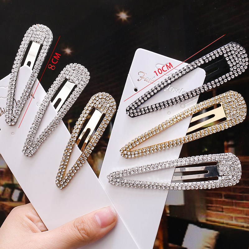 Golden Metal Hairpin Diamond Drip Fashion Concise Geometry Rhinestone Pince Cheveux Hair Clips for Women with Crystal Rhinestone