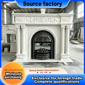 European Classical Carved Stone Fireplace Surround