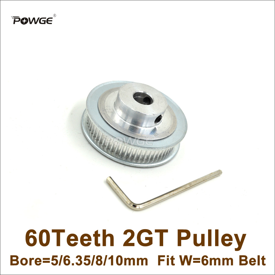 POWGE 60 Teeth 2GT Synchronous Pulley Bore 5/6.35/8/10mm Fit Width=6mm GT2 Timing Belt 3D Printer Parts 60T 60Teeth 2GT Pulley