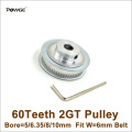 POWGE 60 Teeth 2GT Synchronous Pulley Bore 5/6.35/8/10mm Fit Width=6mm GT2 Timing Belt 3D Printer Parts 60T 60Teeth 2GT Pulley
