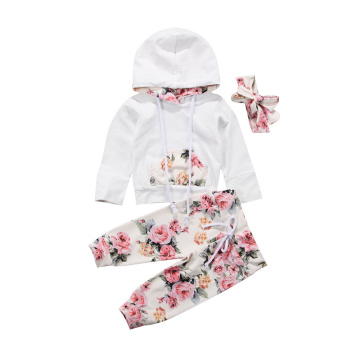 Pudcoco 3PCS Set Hooded Print Toddler Baby Girl Clothes Casual Cotton Long Sleeve Hooded Tops +Floral Pants Outfits 6-24 Months