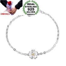 OMHXZJ Wholesale Simple Fashion Sweet Woman Girl Party Gift Golden Fresh Cherry Flower 925 Sterling Silver Bracelet Bangle SZ118