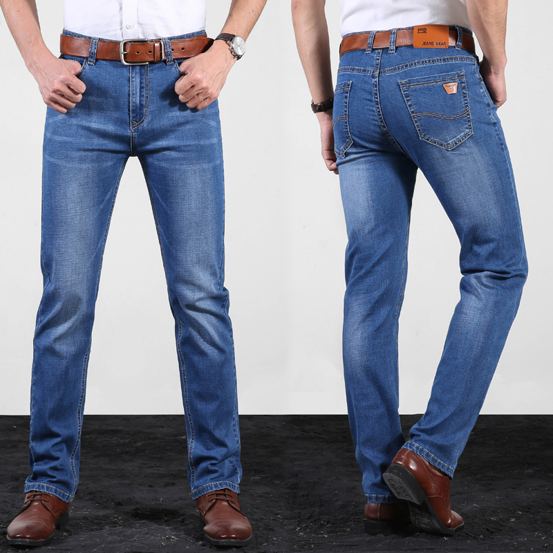 2021 Autumn Winter New Men's Elastic Cotton Stretch Jeans Pants Straight Fit Denim Trousers Men's Brand Fashion Big Size 38 40