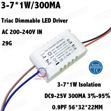 2 Pieces Isolation 3W-7W AC200-240V Triac Dimmable LED Driver 3-7x1W 300mA DC9-25V High PFC LED Power Supply CC Free Shipping