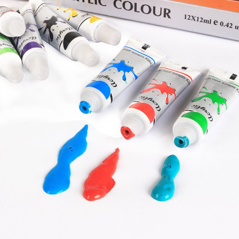 12 Colors Professional Acrylic Paint Set 12ml Tubes Drawing Painting Pigment DIY 2XPF
