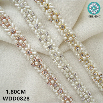 (1 yard) Rhinestone bridal belt wedding applique pearl trim wedding dress accessories sash belt for wedding dress WDD0828