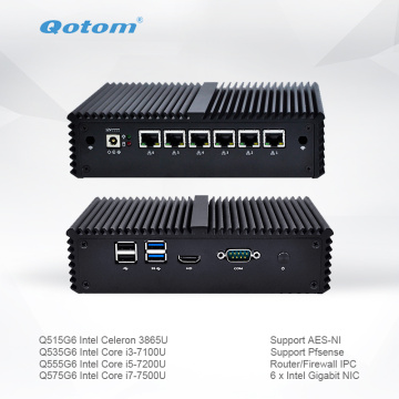 Qotom Mini PC Q500G6-S05 with Celeron Core i3 i5 i7 AES-NI 6 Gigabit NIC Router Firewall Support Linux Ubuntu Fanless Computer