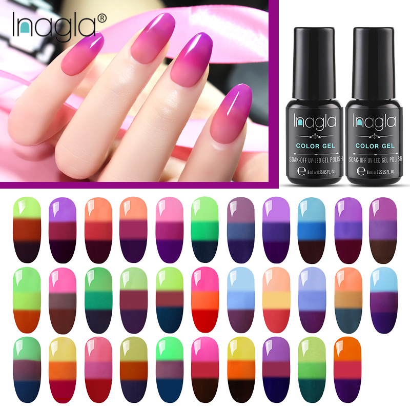 Inagla Temperature Change 3 Color Change UV Gel Lacquer Gel Nail Polish Manicure Thermo Gel Nail Art Mood Change Hybrid Varnish