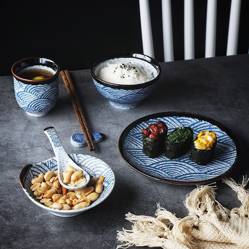 Japanese Style Ceramic Rice Bowl Ramen Bowl Salad Noodle Soup Bowl Restaurant Steak Plate Kitchen Tableware Home Decoration