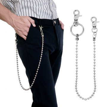 64cm Long Stainless Steel Beads Wallet Belt Chain Rock Punk Trousers Hipster Pant Jean Keychain Ring Clip Keyring Accessories