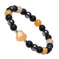 Natural Stone Heart with 8MM Round Gemstone Stretch Elastic Bracelet for Men Women Crystal Round Beads Bracelet