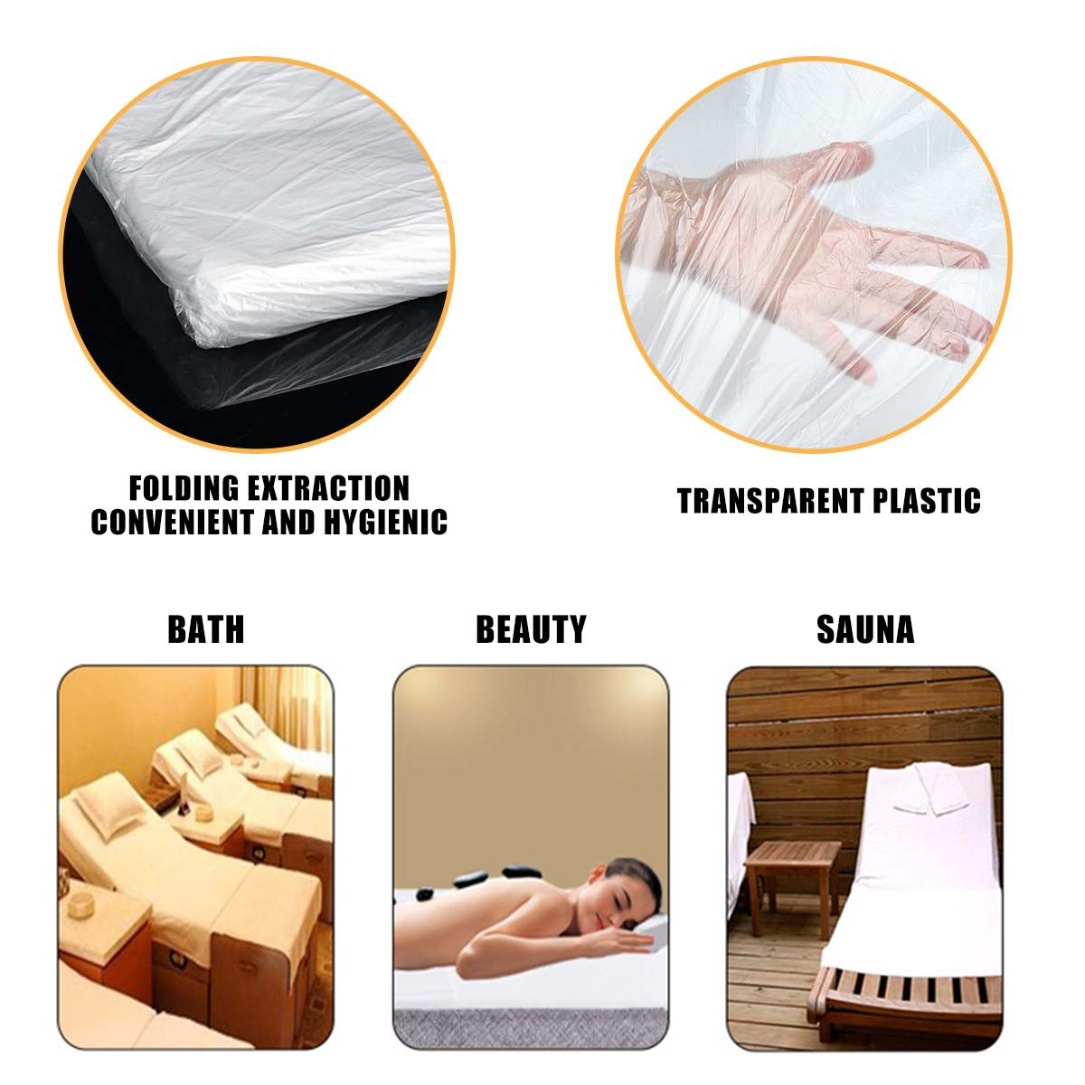 100pcs Professional Cosmetic salon sheets SPA massage bed table cover sheets Plastic Transparent Beauty Bed Film wateproof