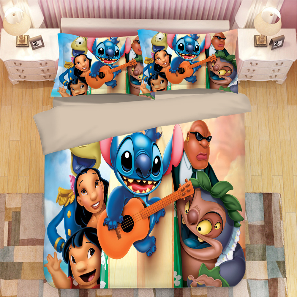 Disney Bedding Set Lilo & Stitch Pattern Bedclothes Sheet Pillowcase Cartoon Boys Twin Full Queen King Duvet Cover Set Linens