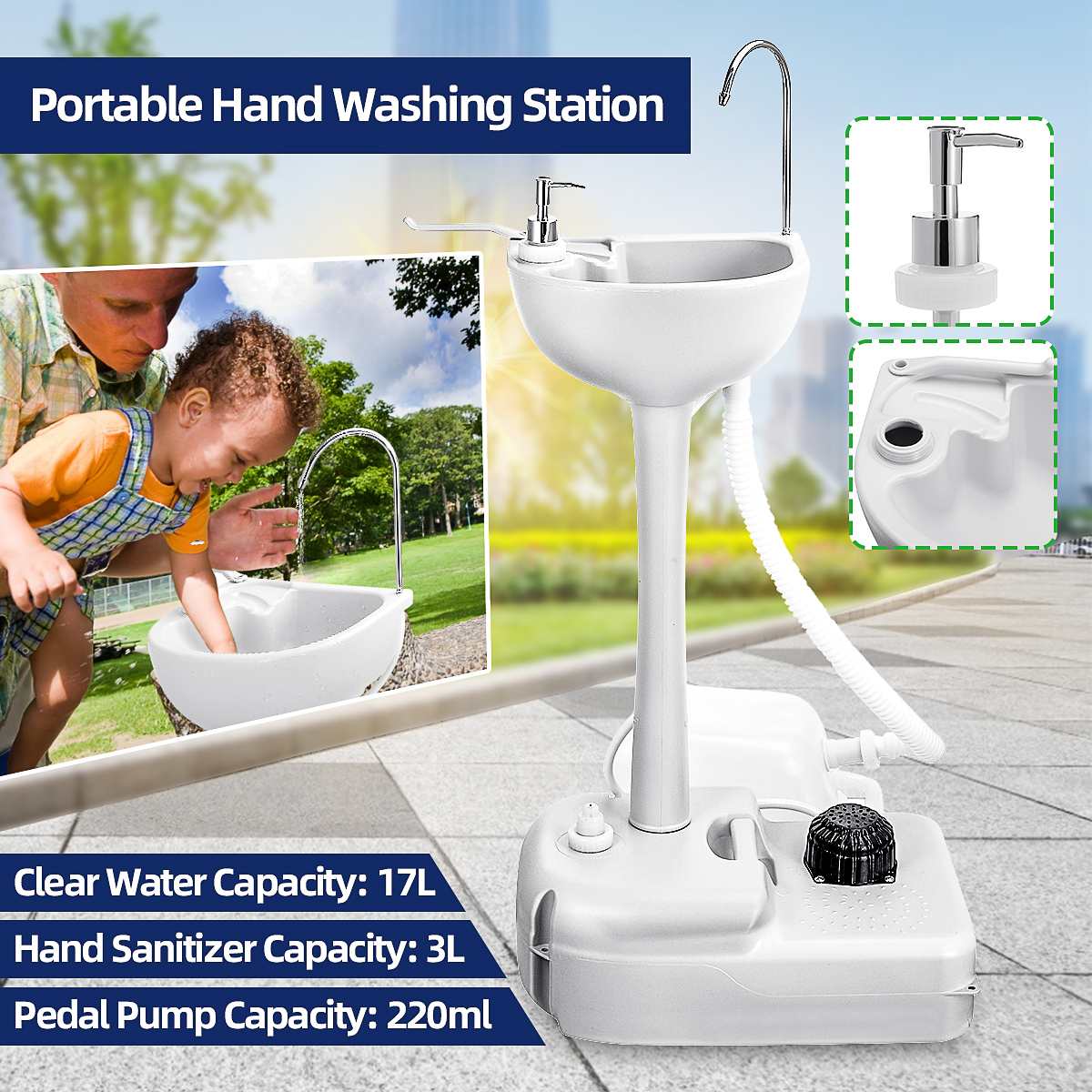 Portable Washing Station Mobile Freestanding Hand Wash Sink for Camping, Caravans, Outdoor Activities Washing Table