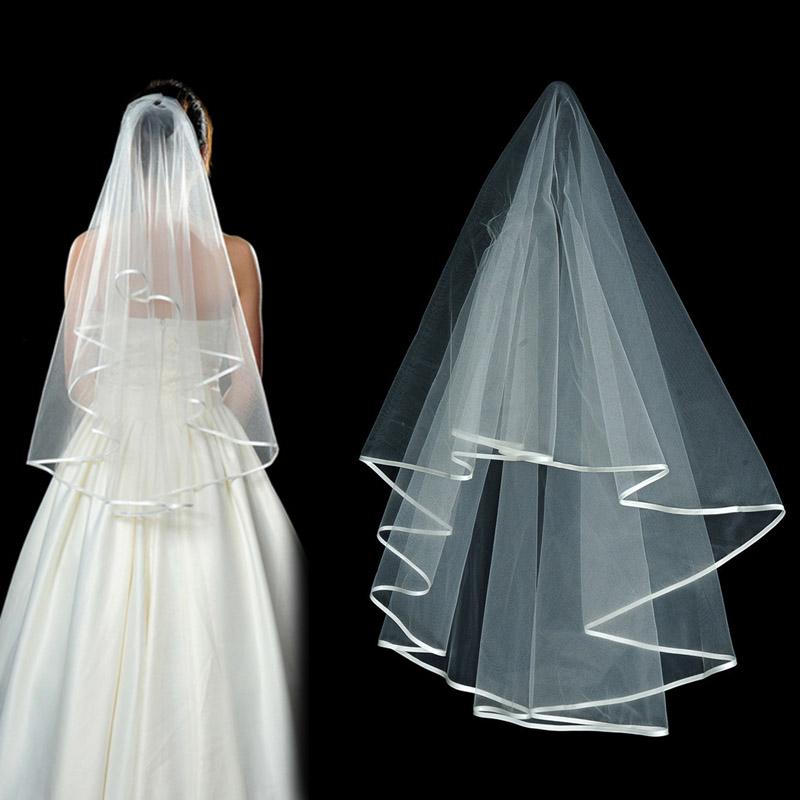 Women Short Tulle Bridal Veil With Comb Wedding Accessories Mariage Two Layers White Ivory Simple