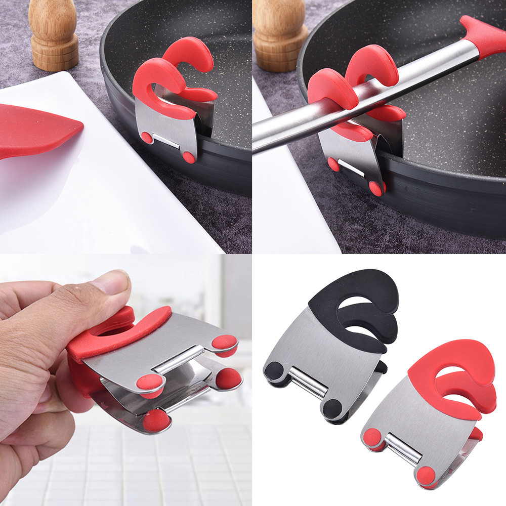 Stainless Steel Pot Clip Pan Scoop Clamp Tongs Holder for Pot Pan Spoon Holder Spatula Storage Rack Kitchen Cooking Tools