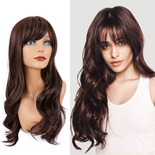 Brown Ash Long Wavy Synthetic Wig With Bangs Supplier, Supply Various Brown Ash Long Wavy Synthetic Wig With Bangs of High Quality