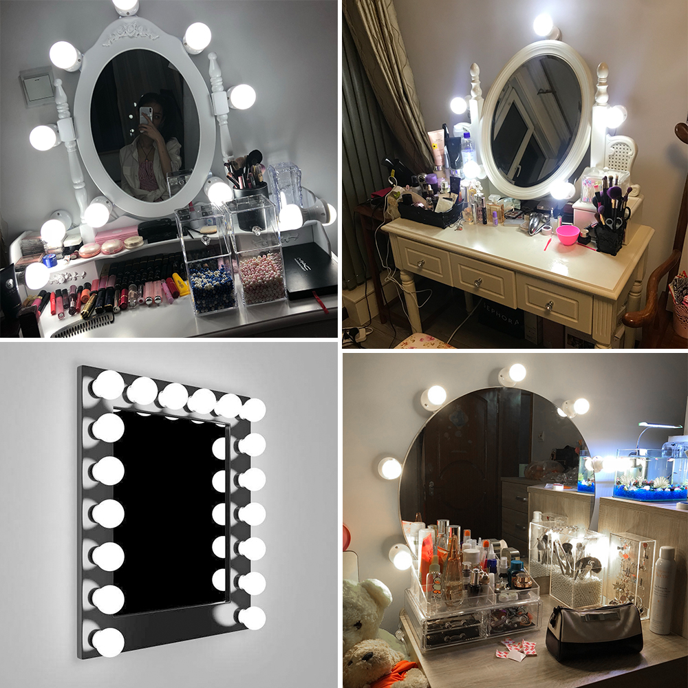 Hollywood Led Makeup Mirror Light 3-color Stepless Dimmable Dressing Table Bathroom Led Wall Lamp USB Make Up Vanity Lighting