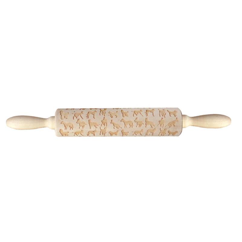 Christmas Embossing Rolling Pin Baking Cookies Noodle Biscuit Fondant Cake Dough Engraved Roller Reindeer Creative Kitchen Tools