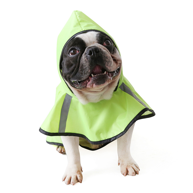 Pet Green Camouflage Dog Raincoat Jumpsuit Cloak Large Dog Medium Reflective Clothes Waterproof and Rainproof Pet Supplies Solid