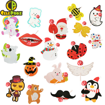 Lollipop Holder Cards Paper Candy Lollipop Decoration Card Cartoon Printed Halloween Christmas Birthday Candy Aceessories Supply