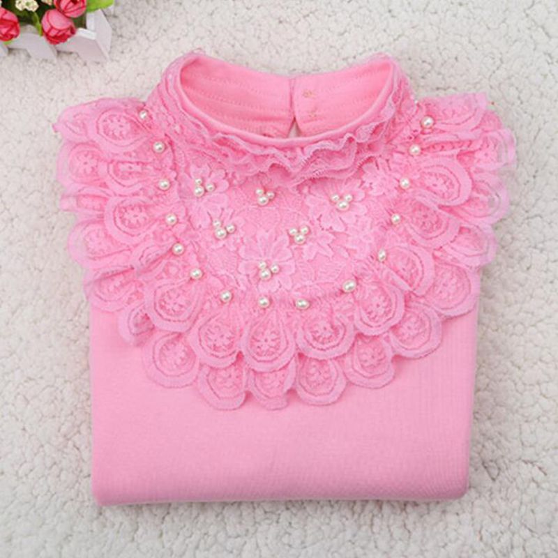 2017 Spring Fall Winter Pearls Lace Bow Long Sleeve School Girl Blouse Shirt For Kids Baby Shirts Girls Tops And Blouses JW3118A