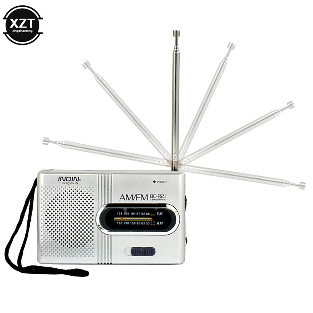 Mini Portable Radio Handheld Dual Band AM FM Music Player Speaker with Telescopic Antenna Outdoor Radio Stereo