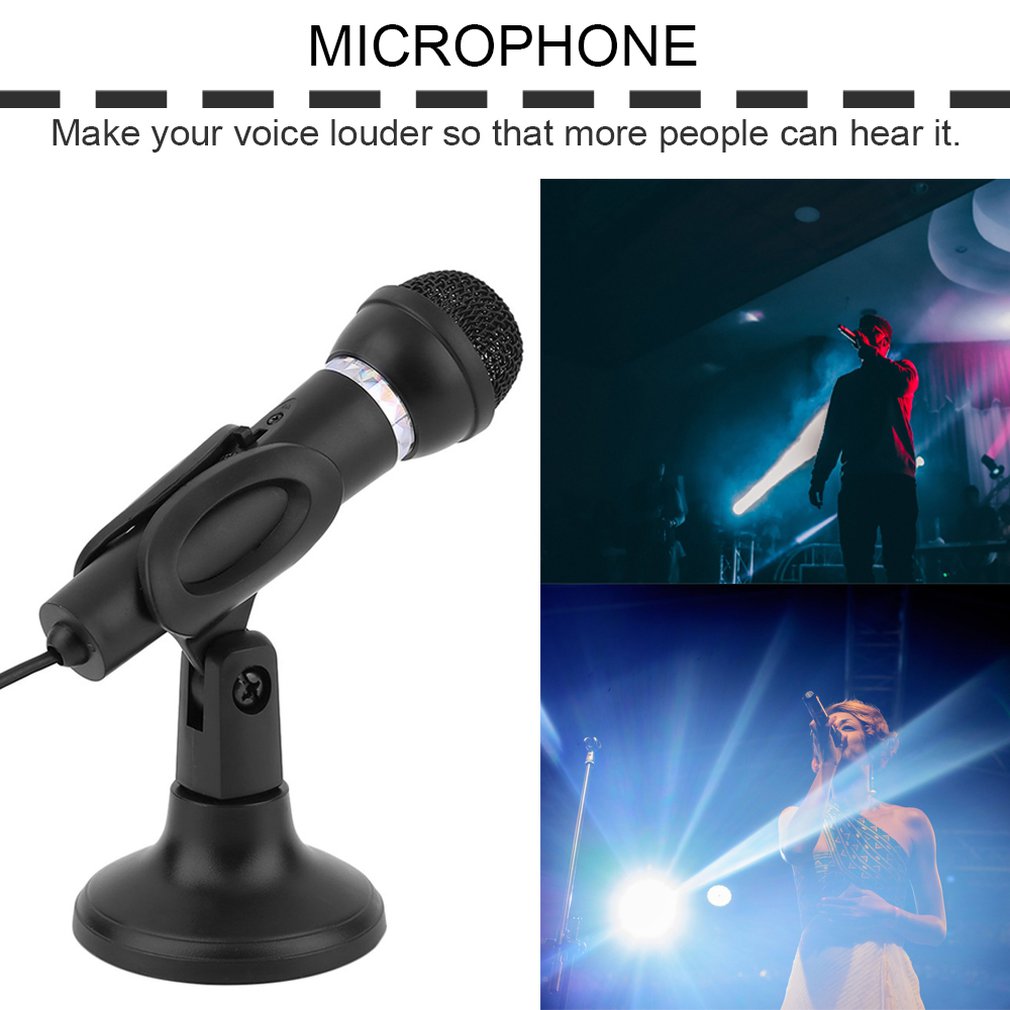 Computer Notebook Desktop Microphone KTV-307 Wire Karaoke Handheld Microphone 3.5mm Mic With Base For Singing Recording