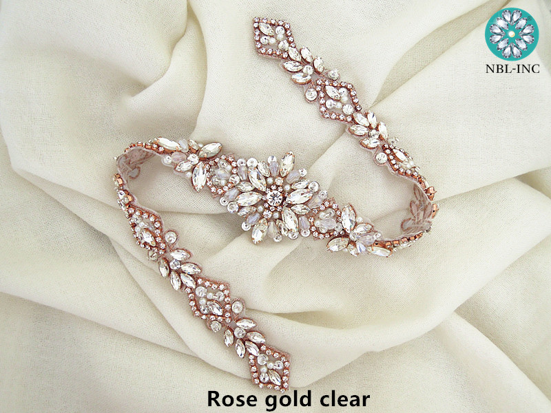 (1PC) Wedding belt silver rhinestone applique rose gold bridal crystal beaded applique iron on for wedding dresses WDD0919