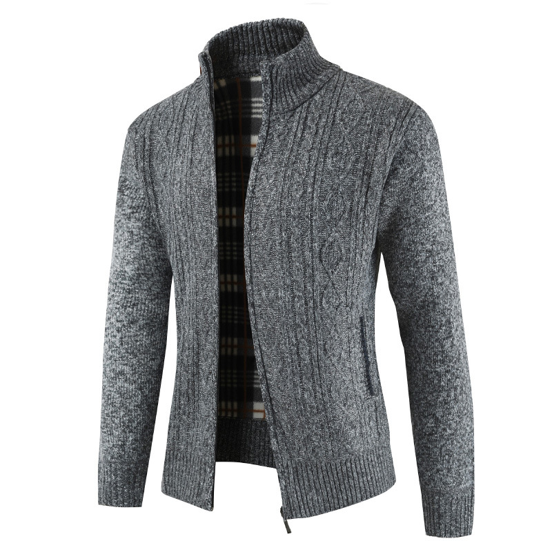 NEGIZBER Men's Sweater Fashion Wild Monochrome Sweater Casual Collar Plus Velvet Sweater Men