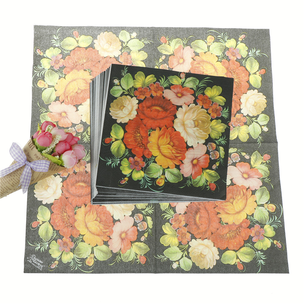 20pcs/lot 33*33cm Floral Flower Paper Napkins Event & Party Tissue Cocktail Napkins Decoration Serviettes