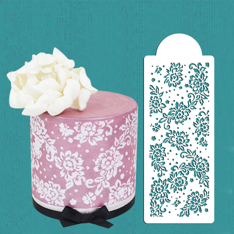 Peony Lace Stencil Birthday Cake Side Stencil for Border Decoration Cookie Stencil Wedding Cake Decorating Tool