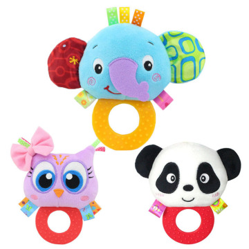 Cute Animal Baby Rattles Toys Panda Owl Elephant Plush Toy Stuffed Animal Toy Baby Hand Bell Development Baby Toy for 0-12 Month