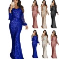 Holiday party Ladies Sexy Shiny Dress Women's Sequined Fringed V-neck Long Sleeve Dress With Fringed Elegant Long Party Dress