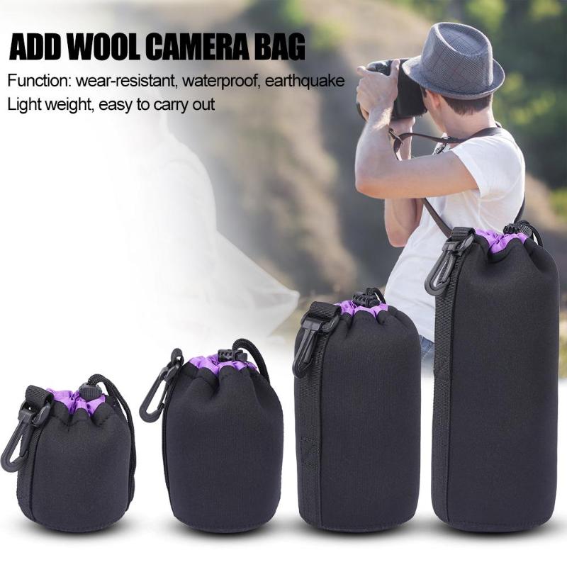 3 Color Camera Lens Pouch Bag Neoprene Waterproof Soft Video Camera Lens Pouch Bag Case Full Size S M L XL Camera Lens Protector