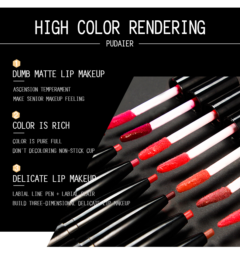 1 Double Head Professional Makeup Lip Gloss and Lip Line 2 In 1 Waterproof Lasting Color Lipstick Cosmetics TSLM1