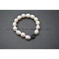 Natural Fresh Water Pearl Potato Beads Paved Abalone Shell Metal Clover Charm Stretch Bracelets High Quality Fashion Jewelry