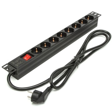 19in 1U 16A 8 Unit German PDU Network Cabinet Rack European Standard Regulation Socket Outlet Switch EU Power Strip Distribution