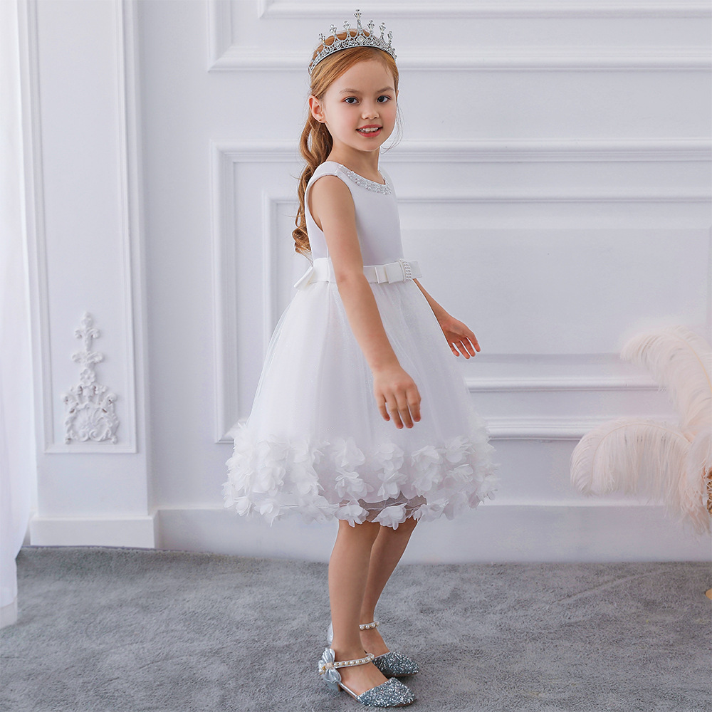 2021 High Quality Beaded Fower Girl Dresses Tulle Knee Length Toddler Kids Pageant Dresses